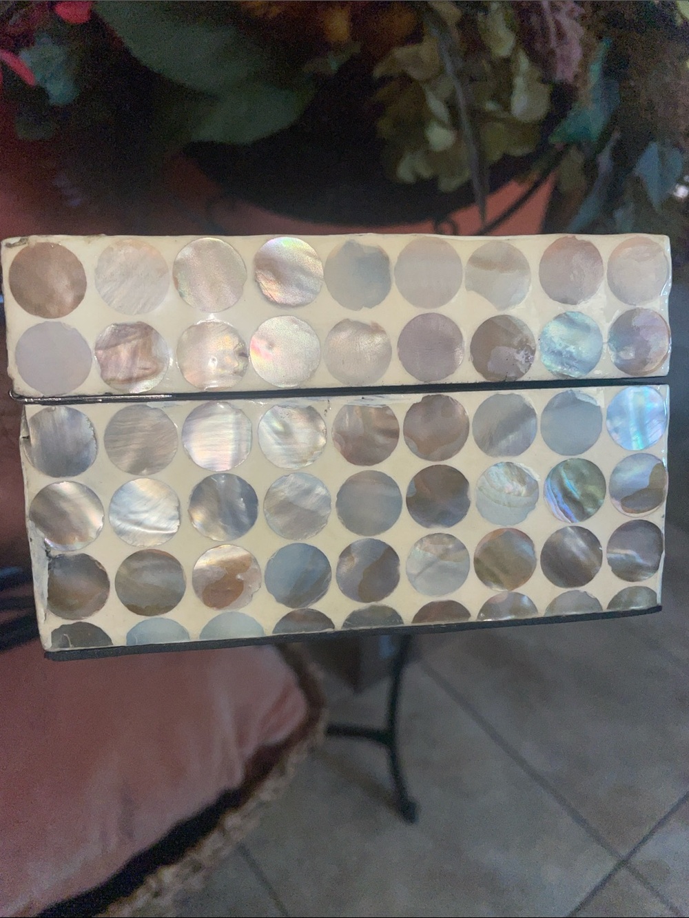 Shell Inlay Rectangle Jewelry Box - Neutral Brown & Cream Dot Pattern - Picture 5 of 9